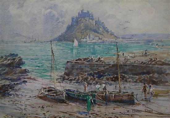 William Edward Riley RBA (1852-1937) View of Mont St Michel 27 x 38cm